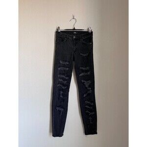 NEUW Denim Bandage Distressed Low-Rise Razor Skinny Jean Vintage Black Size 26